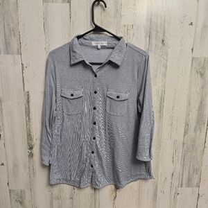 Eden and olivia Striped Button Down Shirt with Dual Front Pockets women's size L